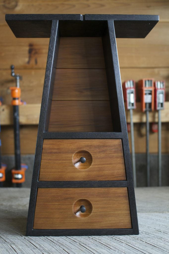 small wall cabinet with two red cedar drawers and ebonized case