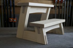 Two Step Stepstool in Ash showcasing lots of exposed joinery
